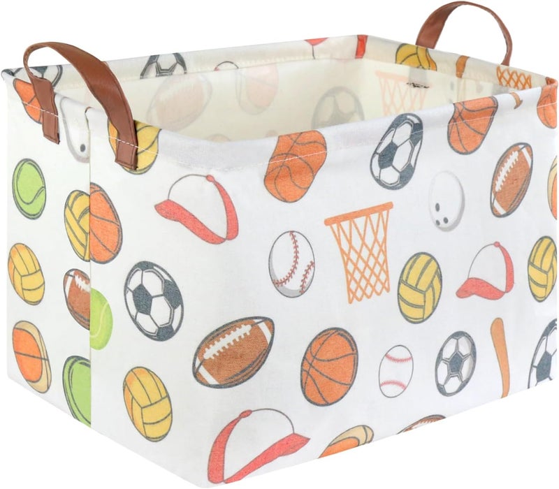 FXOCSHE Rectangular Ball basket,Kids Storage Bins, Foldable and waterproof canvas kids basket organizer, Boys toy box,boys Room Decor,shelf basket(Ball game) - Image 1